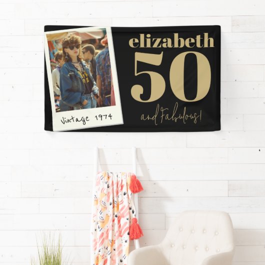 任意のパーソナライズされた年齢のヴィンテージカスタムフォト誕生日 横断幕 (インサイチュ)