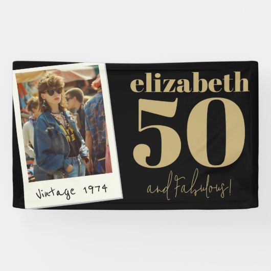 任意のパーソナライズされた年齢のヴィンテージカスタムフォト誕生日 横断幕 (横)