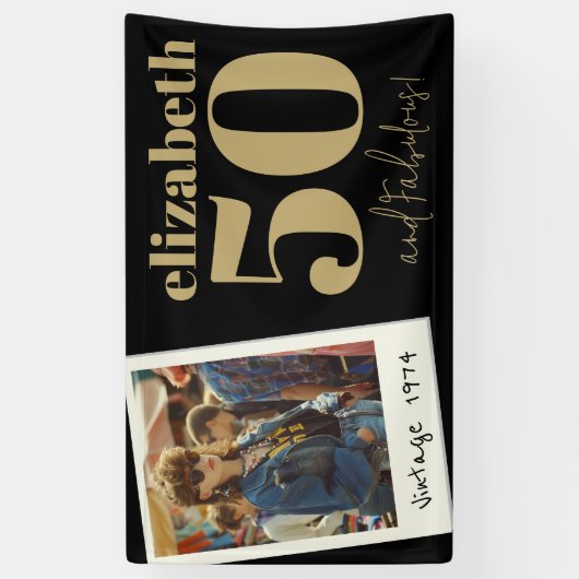 任意のパーソナライズされた年齢のヴィンテージカスタムフォト誕生日 横断幕 (縦)