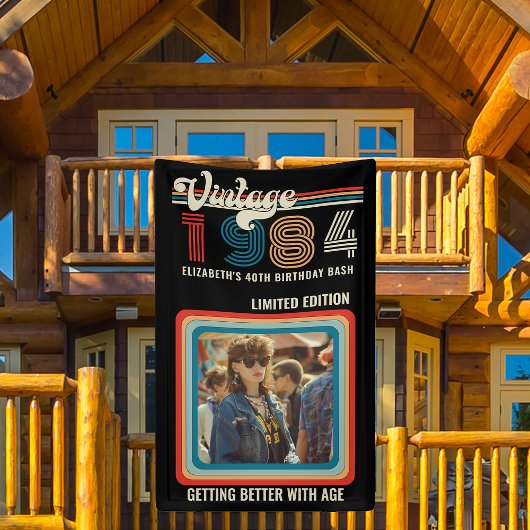 任意のパーソナライズされた年齢のヴィンテージカスタムフォト誕生日 横断幕