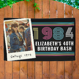 任意のパーソナライズされた年齢のヴィンテージカスタムフォト誕生日 横断幕