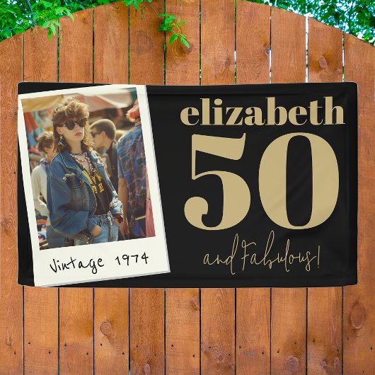任意のパーソナライズされた年齢のヴィンテージカスタムフォト誕生日 横断幕