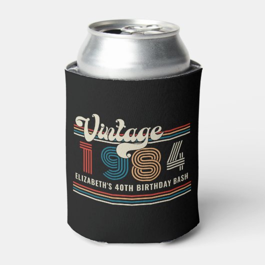 任意のパーソナライズされた年齢のヴィンテージカスタムフォト誕生日 缶クーラー (缶正面)