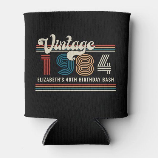 任意のパーソナライズされた年齢のヴィンテージカスタムフォト誕生日 缶クーラー (正面)