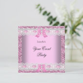 任意のパーティーグリッターピンクレースハートシルバー 招待状 (スタンド正面)