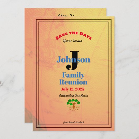 任意のファミリ名オールドワールドマップファミリ懇親会 招待状 (正面/裏面)