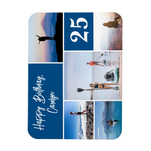 任意のモダン年齢5写真コラージュハッピーバースデー マグネット (縦)