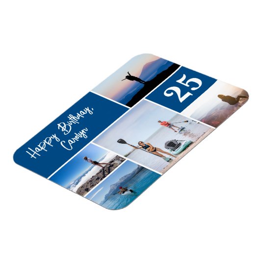 任意のモダン年齢5写真コラージュハッピーバースデー マグネット (左側)