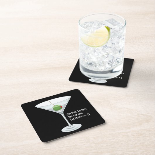 任意の会社名レストランバーマルティニドリンク スクエアペーパーコースター (インサイチュ)