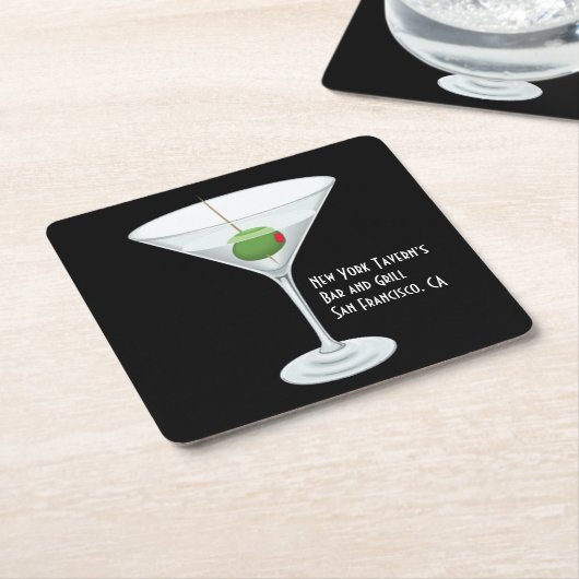 任意の会社名レストランバーマルティニドリンク スクエアペーパーコースター (アングル)