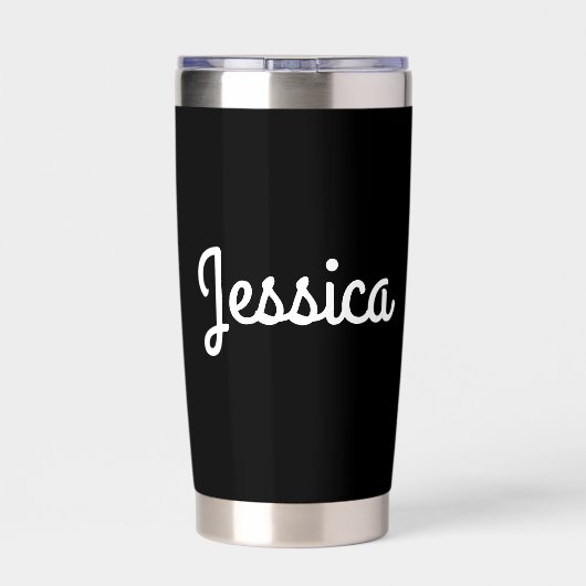 任意の名スタイリッシュクールはっきりした前の白い筆記体 保温保冷タンブラー (背面)