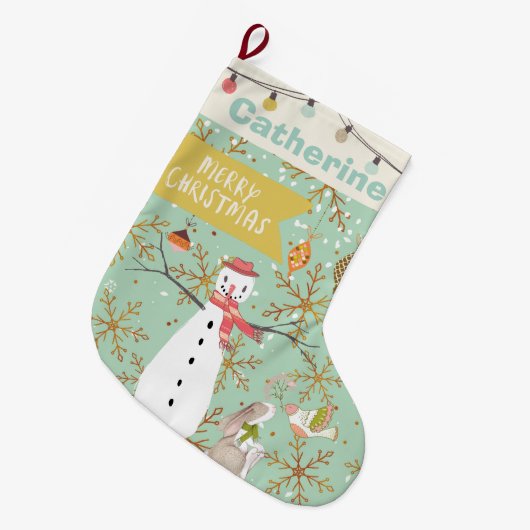 任意の名パーソナライズされた前ミントグリーンクリスマス ラージクリスマスストッキング (正面 (吊り時))