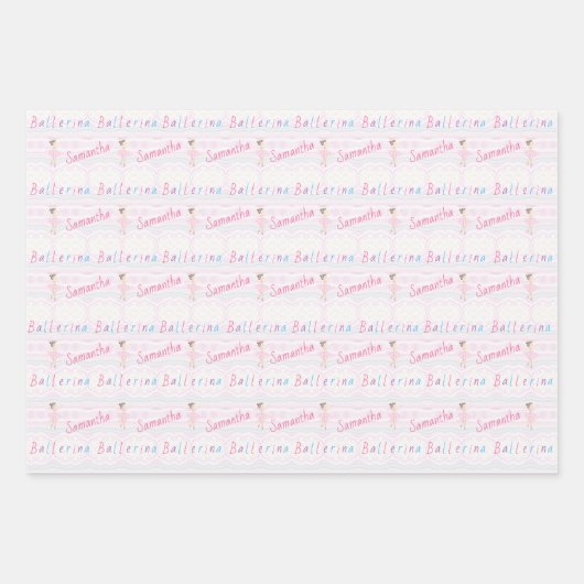 任意の名前かわいらしピンク&ホワイトバレリーナ ラッピングペーパーシート (正面2)