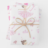 任意の名前かわいらしピンク&ホワイトバレリーナ ラッピングペーパーシート (インサイチュ)