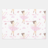 任意の名前かわいらしピンク&ホワイトバレリーナ ラッピングペーパーシート (正面)