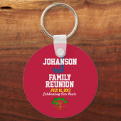 任意の名前と日付ファミリー懇親会赤い土産 キーホルダー (正面)