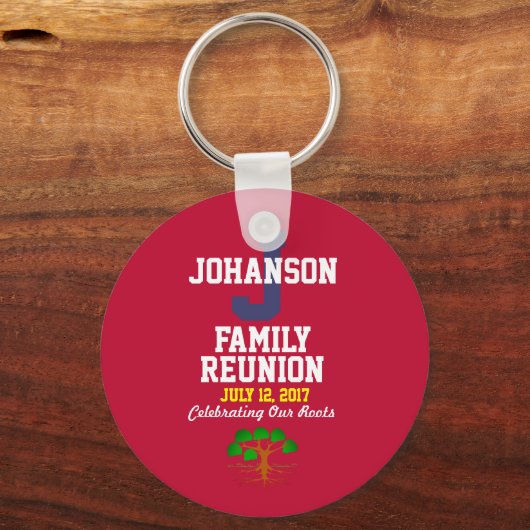 任意の名前と日付ファミリー懇親会赤い土産 キーホルダー (正面)