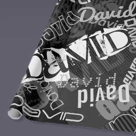 任意の名前のカスタマイズ可能なクリエイティブ白黒 ラッピングペーパー