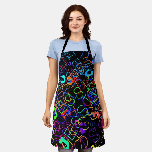 任意の名前のカスタマイズ可能な明るい色と黒 エプロン (着用した状態)