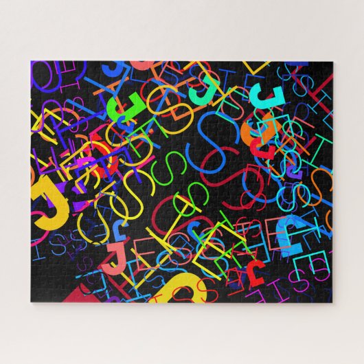 任意の名前のカスタマイズ可能な明るい色と黒 ジグソーパズル (横)