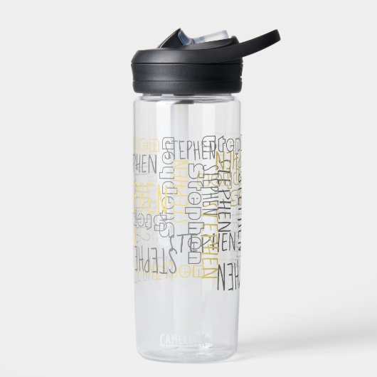 任意の名前のコラージュパーソナライズされたタイポグラフィグレーを追加 ウォーターボトル (左面)