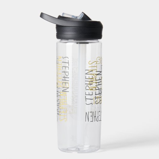 任意の名前のコラージュパーソナライズされたタイポグラフィグレーを追加 ウォーターボトル (右面)