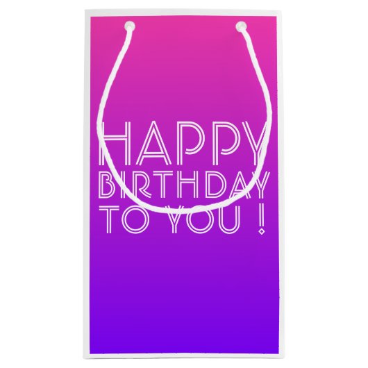 任意の名前の編集可能ハッピーバースデーピンク紫グラデーション スモールペーパーバッグ (裏面)