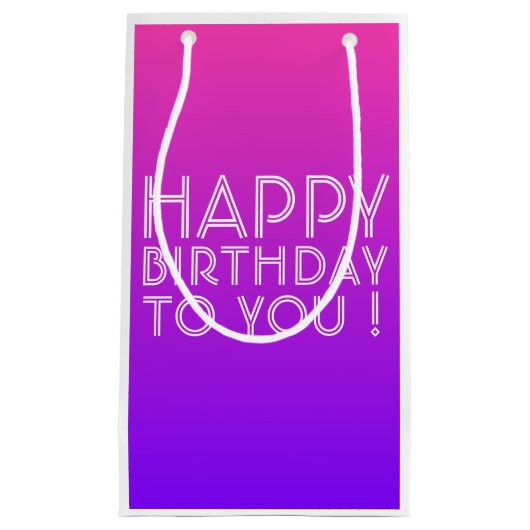 任意の名前の編集可能ハッピーバースデーピンク紫グラデーション スモールペーパーバッグ (正面)