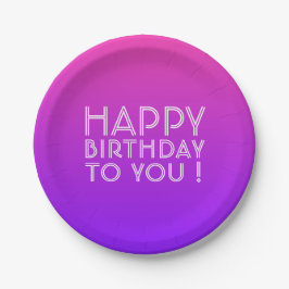 任意の名前の編集可能ハッピーバースデーピンク紫グラデーション ペーパープレート