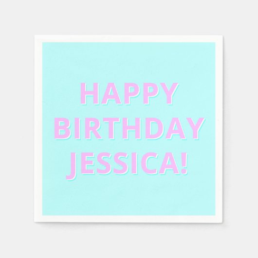 任意の名前へのカスタマイズ可能な文字ハッピーバースデー スタンダードカクテルナプキン (正面)