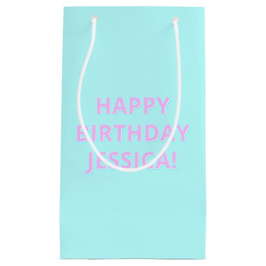 任意の名前へのカスタマイズ可能な文字ハッピーバースデー スモールペーパーバッグ (正面)