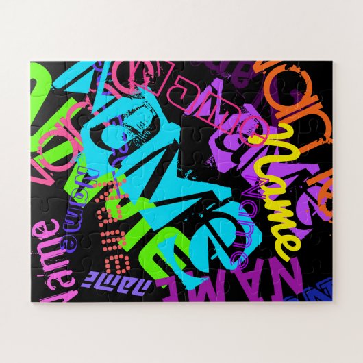 任意の名前を作成するカスタマイズ可能な明るい色と黒 ジグソーパズル (横)