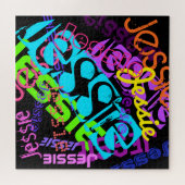 任意の名前を作成するカスタマイズ可能な明るい色と黒 ジグソーパズル (横)