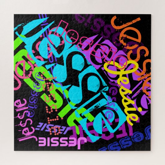 任意の名前を作成するカスタマイズ可能な明るい色と黒 ジグソーパズル (横)