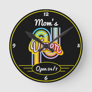 任意の名前オープン24/7レトロ50色ブラック ラウンド壁時計