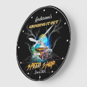 任意の名前スピードショップスローガン改造バーアウト黒 ラージ壁時計 (傾斜)