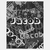 任意の名前通りアートルックブラック&ホワイト フリースブランケット (正面)