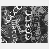 任意の名前通りアートルックブラック&ホワイト フリースブランケット (正面(横))