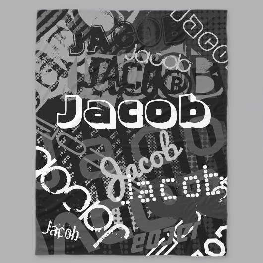 任意の名前通りアートルックブラック&ホワイト フリースブランケット