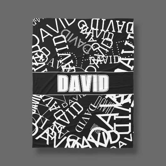 任意の名前、名前のコラージュを追加する白黒 フリースブランケット