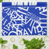 任意の名前、名前のコラージュを追加する青と白 キッチンタオル (折り畳み)