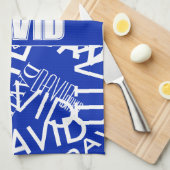 任意の名前、名前のコラージュを追加する青と白 キッチンタオル (四つ折り)
