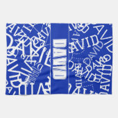 任意の名前、名前のコラージュを追加する青と白 キッチンタオル (横)