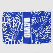 任意の名前、名前のコラージュを追加する青と白 ゴルフタオル (横)