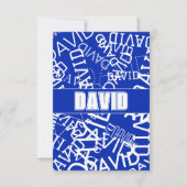 任意の名前、名前のコラージュを追加する青と白 サンキューカード (正面)