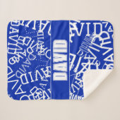 任意の名前、名前のコラージュを追加する青と白 シェルパブランケット (正面(横))