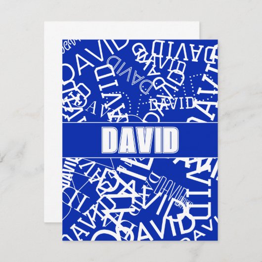 任意の名前、名前のコラージュを追加する青と白 ノートカード (正面/裏面)