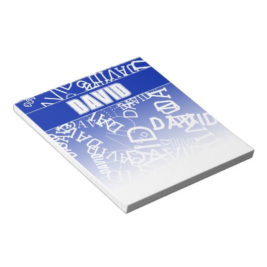 任意の名前、名前のコラージュを追加する青と白 ノートパッド (アングル)