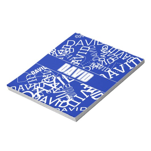 任意の名前、名前のコラージュを追加する青と白 ノートパッド (回転)