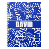任意の名前、名前のコラージュを追加する青と白 ノートブック (正面)